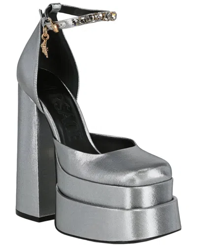 Versace Medusa Aevitas 155 Platform Leather Pump In Silver