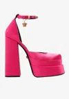 Versace Medusa Head Charm Satin Platform Pumps In Pink