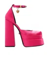 Versace Medusa Head Charm Satin Platform Pumps In Red