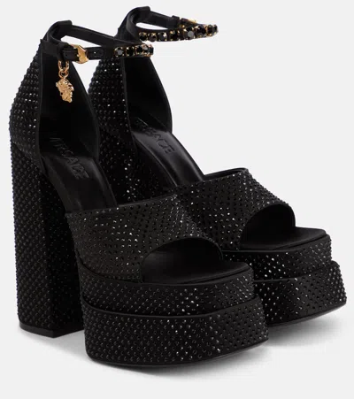 Versace Medusa Aevitas Embellished Platform Sandals In Black