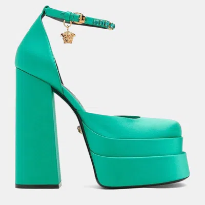 Pre-owned Versace Medusa Aevitas Green Satin Platform Pumps 41
