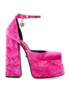 Versace Medusa Aevitas Velvet Platform Pumps In Glossy Pink