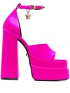 Versace Medusa Aevitas Embellished Satin Platform Sandals In Pink