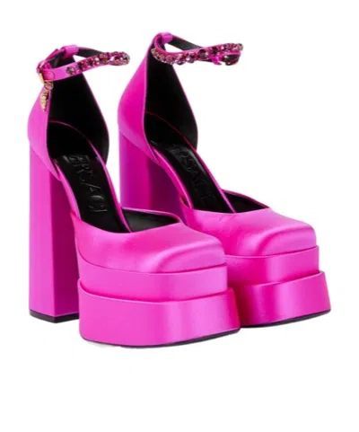 Versace Medusa Aevitas Satin Platform Pumps In Pink
