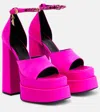 Versace Aevitas Medusa 160 Satin Platform Sandals In Deep Fuxia-oro