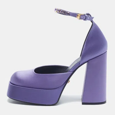 Pre-owned Versace Medusa Aevitas Size 39 Purple Satin Platform Pumps