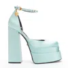 Versace Medusa Aevitas Sky Satin Medusa Charm Platform Heels In Blue