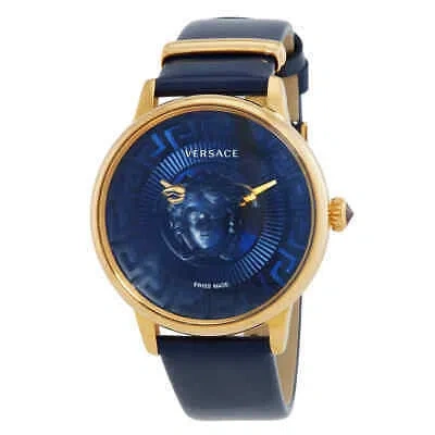 Pre-owned Versace Medusa Alchemy Quartz Blue Dial Ladies Watch Ve6f00223