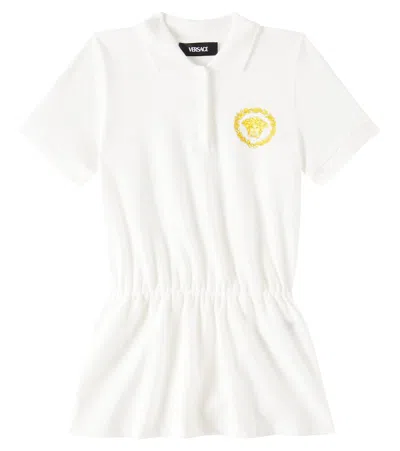 Versace Kids' Girl's Pique Polo Dress W/ Medusa Emblem In White