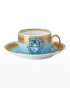 Versace Medusa Amplified Blue Coin Tea Cup And Saucer In Multi