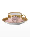 Versace Medusa Amplified Pink Coin Tea Cup And Saucer In Multi
