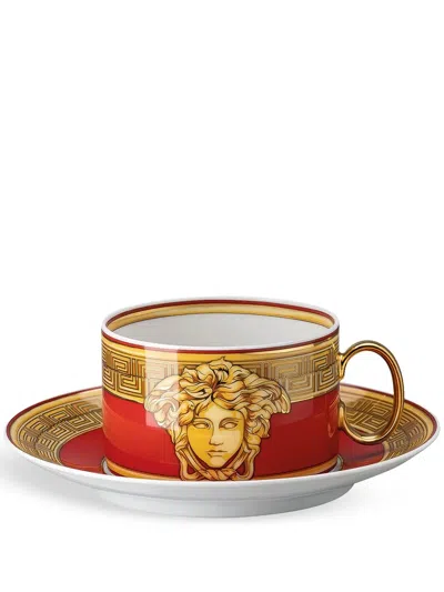 Versace Medusa Amplified Teacup And Saucer Set In Red