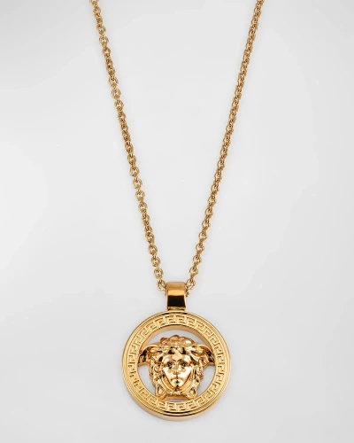 Versace Medusa And Greca Pendant Necklace In  Gold