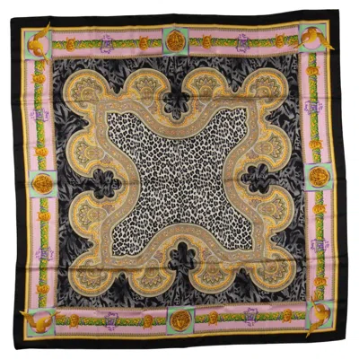 Pre-owned Versace Medusa And Leopard Silk Shawl In Brown