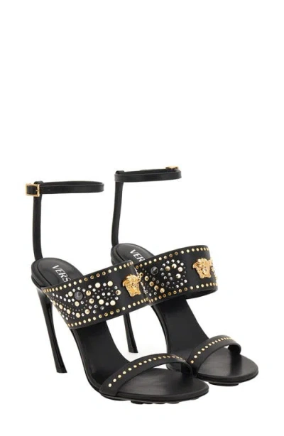Versace Medusa Ankle Strap Sandal In Black