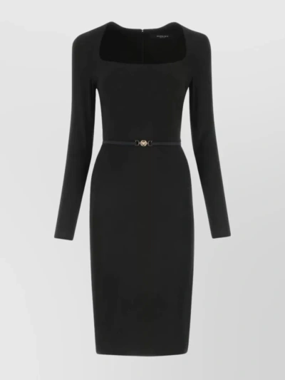 Versace Back Slit Midi Dress In Black