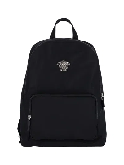 Versace Zip Pocket Top Handle Adjustable Shoulder Straps In Black