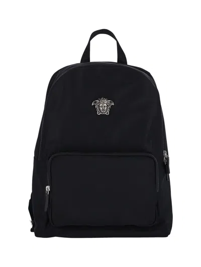Versace Medusa Backpack, In Black Nylon, Handle