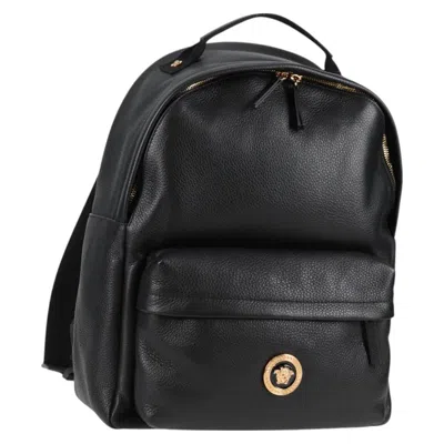 Pre-owned Versace Medusa Backpack Leather Leather Backpack Bag () In Black
