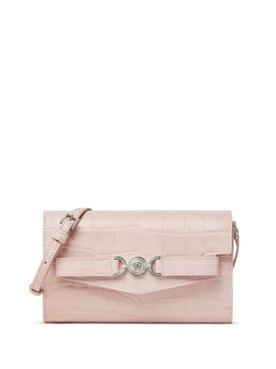 Versace Croc-effect Medusa '95 Crossbody Bag In Pink