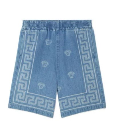 VERSACE VERSACE KIDS MEDUSA BANDANA DENIM BERMUDA SHORTS