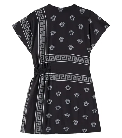 Versace Kids' Medusa Bandana Printed Dress In Nero Bianco