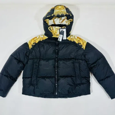 Pre-owned Versace Medusa Barocco Puffer Black Gold Jacket Removable Hoodie 40/4 $2250
