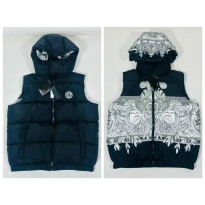 Pre-owned Versace Medusa Barocco Silver Black Reversible Down Puffer Vest L/50 $1750