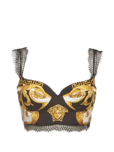 Pre-owned Versace Medusa Baroque Lace-trim Bralette In Yellow