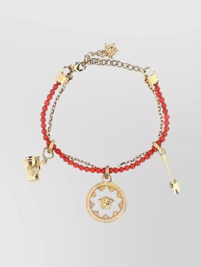 Versace Medusa Beaded Pendants Bracelet Chain In Red
