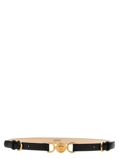 Versace Medusa 95 Skinny Leather Belt In Black