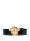 Versace La Medusa Leather Belt Man Belt Black Size 39.5 Calfskin In Black