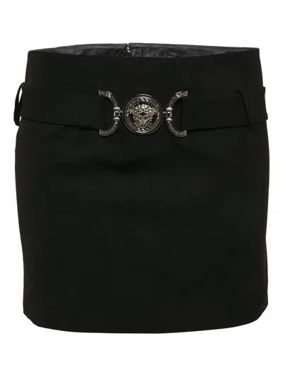 Pre-owned Versace Medusa Belt Mini Skirt In Black
