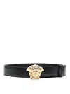 Versace Men La Medusa Leather Belt In Negro