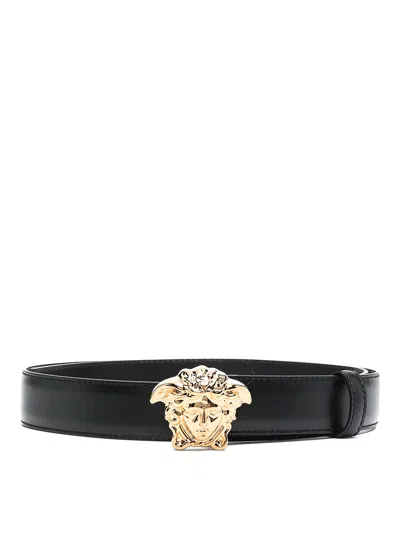 Versace Men La Medusa Leather Belt In Multicolor
