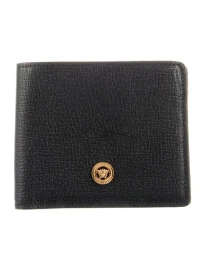 Pre-owned Versace Medusa Biggie Bifold Medusa Insignia Wallet In Black