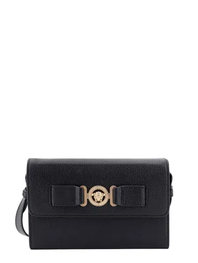 Versace Medusa Biggie Leather Messenger Bag In Black