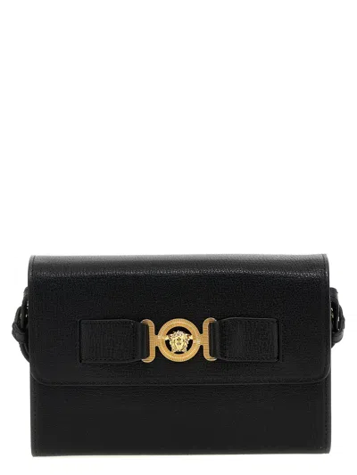 Versace Medusa Biggie Leather Messenger Bag In Black