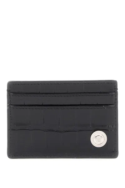 Versace Medusa Biggie Croco Embossed Cardholder In Black