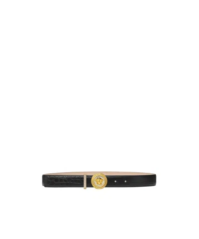Versace Medusa Biggie Crocodile-embossed Belt In Black
