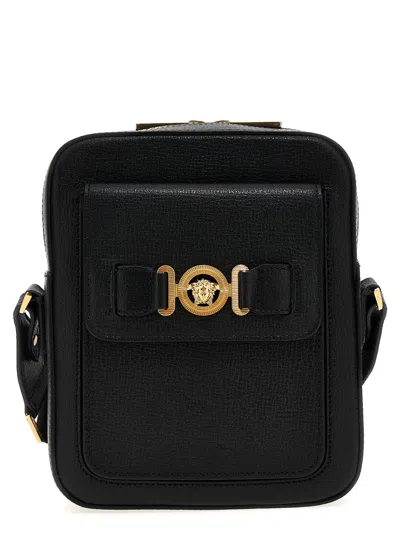 Versace Medusa Biggie Leather Crossbody Bag In Black