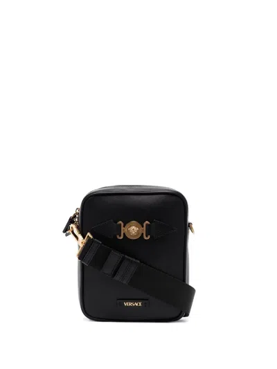 Versace Black Leather Medusa Biggie Crossbody Bag In Multi