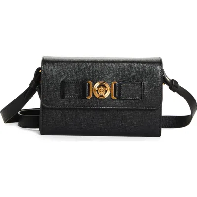 Versace Medusa Biggie Leather Messenger Bag In Black
