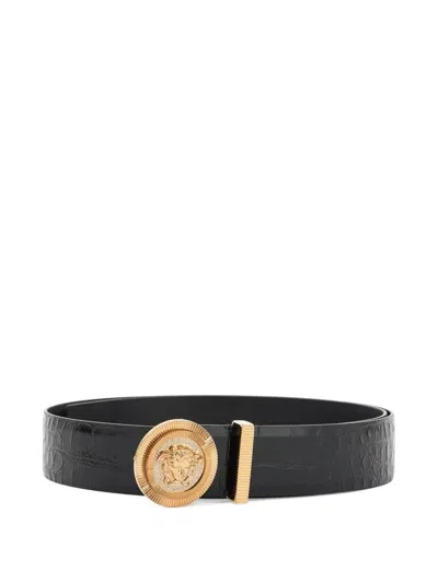 Versace Medusa Biggie Embossed Belt In Black