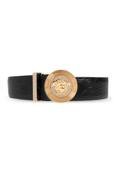 Versace Medusa Biggie Embossed Belt In Black