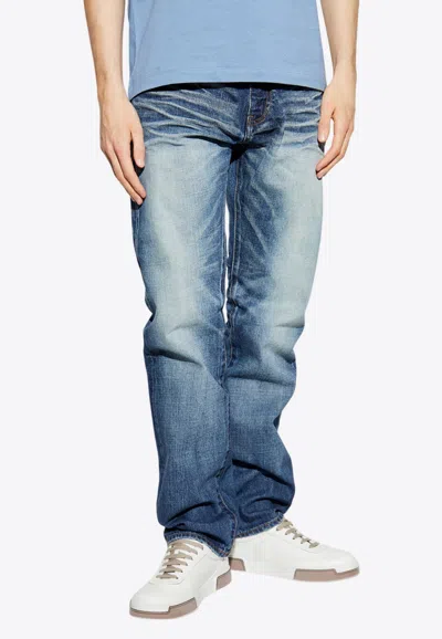 Versace Medusa Biggie Faded Jeans In Blue