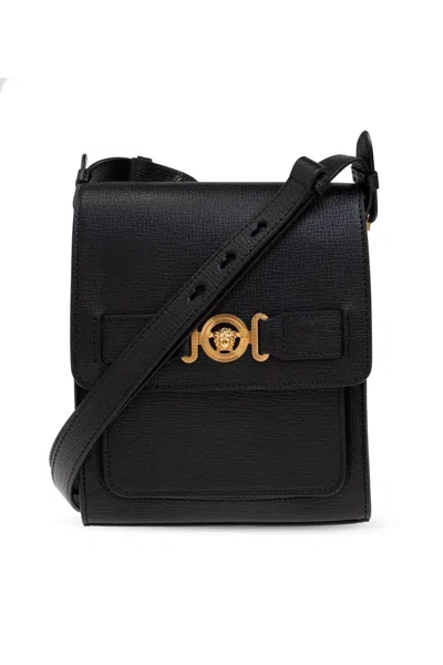 Versace Medusa Biggie Foldover Top Crossbody Bag In Blackgold