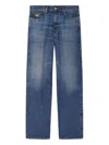 Versace Straight Trousers With Pockets And Loops In Blue