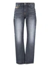 Versace Denim Jeans With Faded Effect And Contrast Stitching In Blue