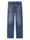 Versace Straight Trousers With Pockets And Loops In Blue